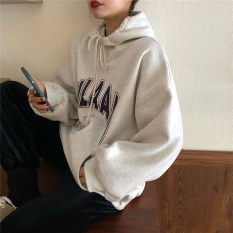 プルオーバー パーカー ルーズ プラスベルベット 英字 長袖 韓国ファッション レディース フード付き カジュアル ストリート DTC-609173851561