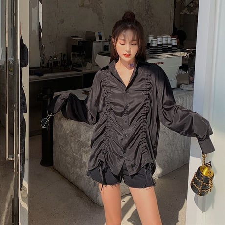 ギャザー シャツ ブラウス 絞り上げ 韓国ファッション レディース 長袖 トップス ゆったり 大人可愛い ガーリー DTC-618953320170