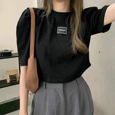 クロップド丈 Tシャツ へそ出し パフ袖 半袖 ラウンドネック ルーズ 韓国ファッション レディース ショート丈 トップス カットソー 夏 大人可愛い ガーリー DTC-641446398844