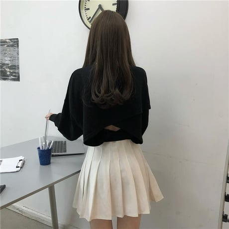 Tシャツ スウェット バックリボン プルオーバー オープンバック ショート丈 長袖 韓国ファッション レディース トップス 大人可愛い ガーリー カジュアル DTC-652203511871