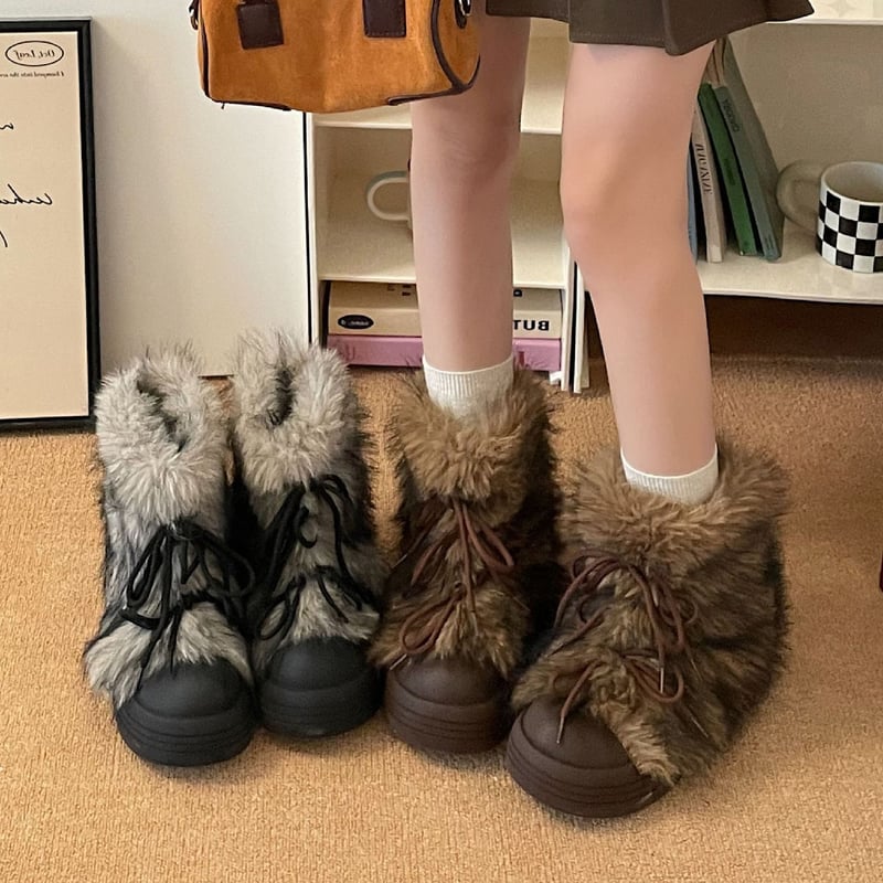 厚底 ファーショートブーツ 22.5～25.0cm ファーブーツ 厚底