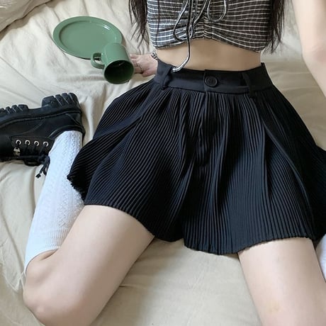 プリーツ ショートパンツ ハイウエスト Aライン ワイドパンツ レトロ 韓国ファッション レディース 大人可愛い ガーリー DTC-707576598152