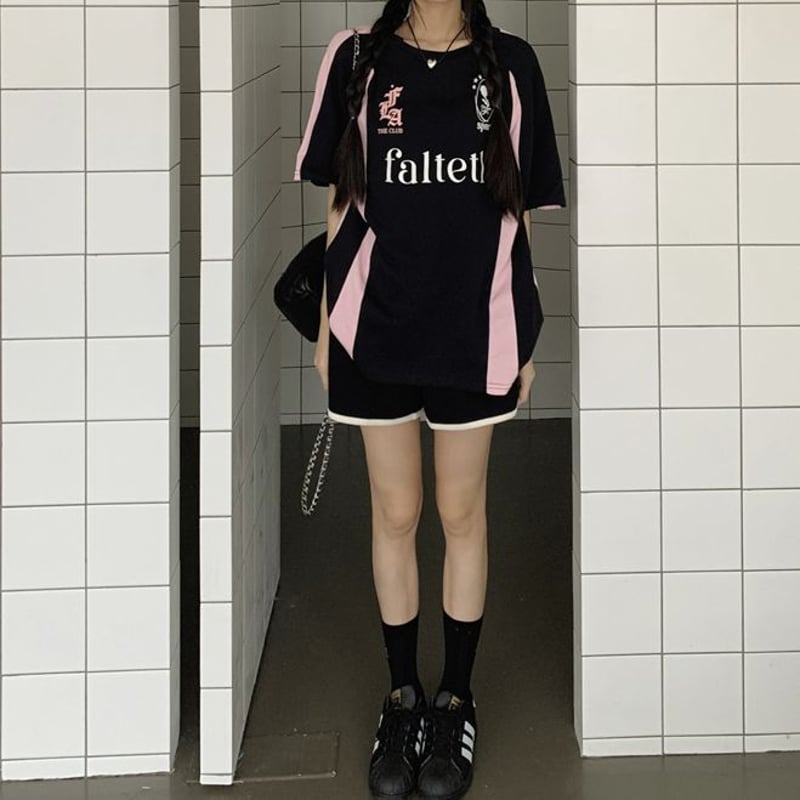 Tシャツ ユニフォーム風 オーバーサイズ サイドライン バイカラー