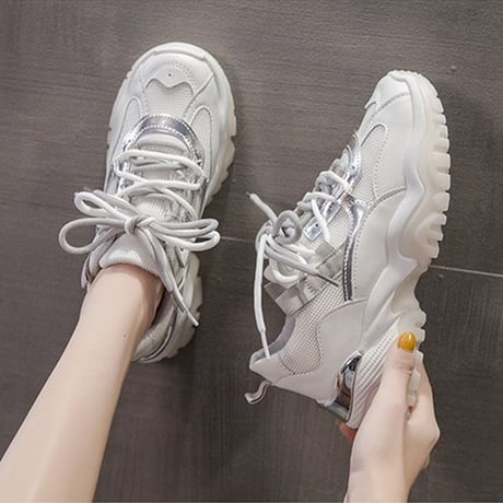 スニーカー レースアップ 厚底 韓国ファッション レディース ダットスニーカー ダッドシューズ スボーツ 通気性 歩きやすい カジュアル 624259531174