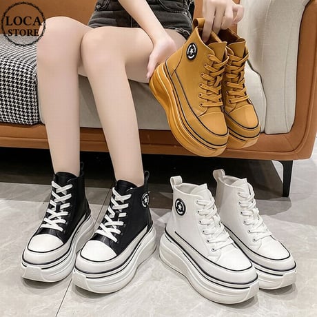 厚底 ハイカットスニーカー 22.0～24.5cm ハイトップ ショートブーツ シューレース カジュアル 韓国ファッション レディース 大人可愛い ガーリー DTC-681860323294