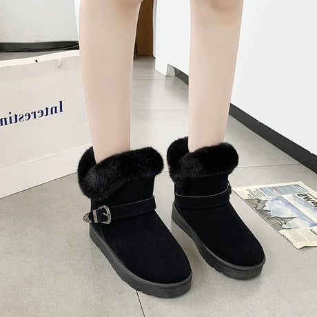 ムートンブーツ ベルト バックル 23.0～25.0cm 韓国ファッション レディース ファーブーツ 防寒 もこもこ 631123140141