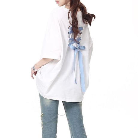 バックリボン Tシャツ オーバーサイズ 半袖 サブカル系 地雷系 レトロ 韓国ファッション レディース 大人可愛い ガーリー DTC-733249930222