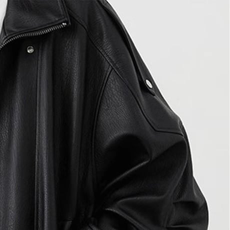 PU レザージャケット フェイクレザー ジップアップ ライダースジャケット ライトアウター ブルゾン オーバーサイズ ゆったり ルーズ レトロ カジュアル DTCA-976311479402