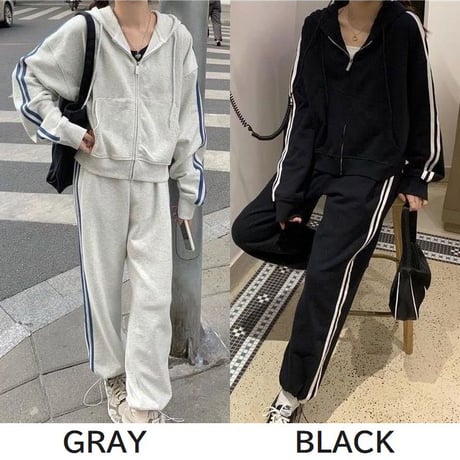 セットアップ 上下セット スウェット サイドライン ジップアップ パーカー パンツ ジャージ ルーズ レトロ 大人可愛い ガーリー カジュアル スポーツミックス DTCA-687375312327