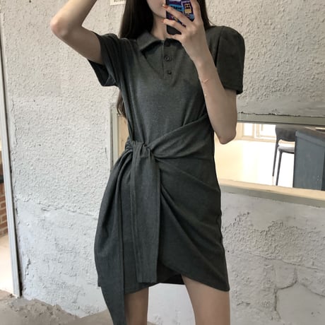 不規則デザイン ポロワンピース ウエストマーク 半袖 薄手 韓国ファッション レディース ワンピース ポロ襟 スポーツ 大人カジュアル ガーリー DTC-642284586570
