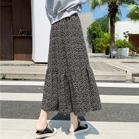 花柄 スカート 裏起毛 裏地あり フレア 韓国ファッション レディース フローラル Aラインスカート ロング丈 シフォン ハイウエスト 大人可愛い ガーリー DTC-628495280732