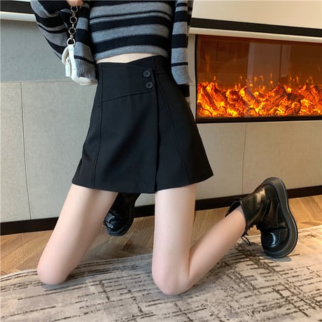 スカート風 ショートパンツ ラップパンツ キュロット ハイウエスト ショーパン レトロ 韓国ファッション レディース 大人可愛い ガーリー DTC-656365250595