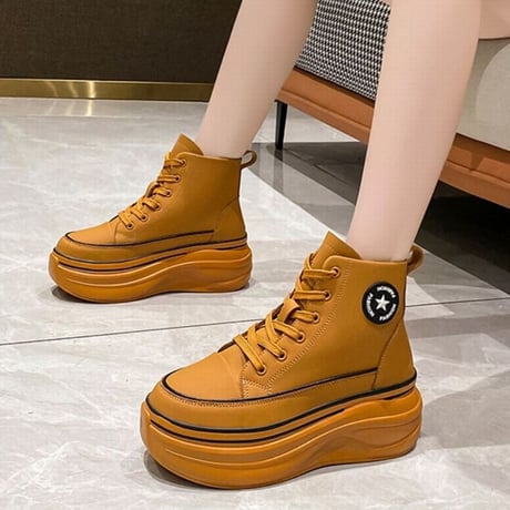 厚底 ハイカットスニーカー 22.0～24.5cm ハイトップ ショートブーツ シューレース カジュアル 韓国ファッション レディース 大人可愛い ガーリー DTC-681860323294