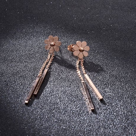 ピアス フラワー 花 チェーン 金属アレルギー対応 スタッドピアス アクセサリー チタンスチール316L DTC-573913280047