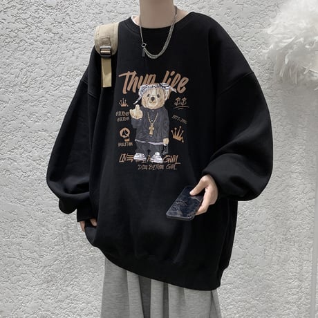 ユニセックス トレーナー クマちゃん ベアー プリント 長袖 スウェット オーバーサイズ ゆったり 韓国ファッション メンズ レディース カジュアル ストリート DTC-656851641972