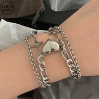 磁石で一つのハートになる ペア ブレスレット 磁石 ハート 2連チェーン マグネット シンプル 合金 メンズ レディース アクセサリー DTC-682891183913