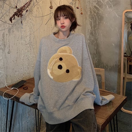 ユニセックス トレーナー クマちゃん ベアー ゆったり 韓国ファッション レディース メンズ 男女兼用 スウェット プルオーバー ルーズ ストリート系 ガーリー DTC-628396318255