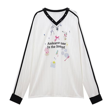 ユニフォーム風 Tシャツ サイドライン ロンt Vネック レタープリント トップス 長袖 オーバーサイズ レトロ 韓国ファッション レディース 大人可愛い ガーリー DTC-822863066109