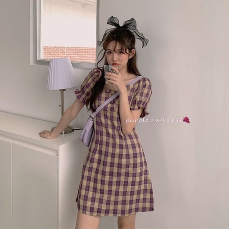 2way ワンピース スクエアネック オフショルダー 韓国ファッション レディース バブルスリーブ ハイウエスト Aライン ミニ丈 シンプル ガーリー DTC-616045068671