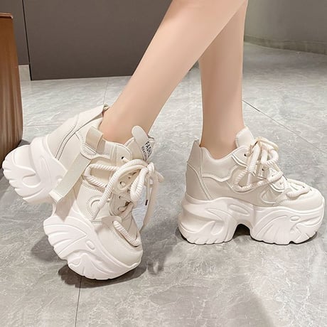 厚底 スニーカー ダッドスニーカー 22.0～24.5cm レースアップ ダッドシューズ 厚底スニーカー カジュアル 韓国ファッション レディース DTC-742606652067