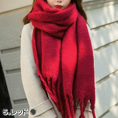 大判ストール 厚手 韓国ファッション レディース マルチカラー ボリューム裾フリンジ 起毛 (DCT-556200523805)