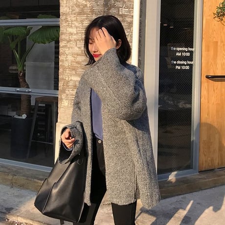 ショートコート 暖かい 厚手 ニット ウール調 ワイドスリーブ 長袖 ニットコート カーディガン 韓国 ファッション レディース (DCT-625945668283)