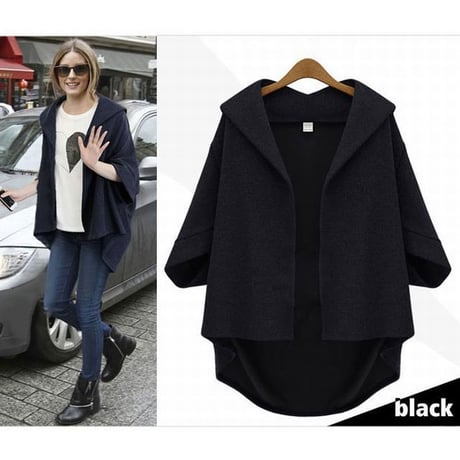 レディース ポンチョ風コート ジャケット ポンチョ風ジャケット カーディガン アウター フード付 七分丈 韓国ファッション (DCT-582039310444)