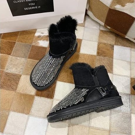 ムートンブーツ ファーブーツ ラインストーン 22.5～25.0cm 韓国ファッション レディース ファー ショートブーツ もこもこ 防寒 防水 カジュアル ガーリー 630731841770