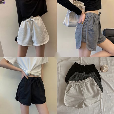 ショートパンツ 薄手 スウェットパンツ スポーツパンツ ハイウエスト ショート丈 シンプル レトロ 韓国ファッション レディース カジュアル DTC-650624596427