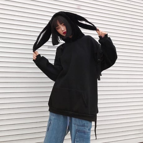うさ耳 プルオーバー パーカー ラビットファーフード 韓国ファッション メンズ レディース プラスベルベット オーバーサイズ ストリート カジュアル DTC-628209364816