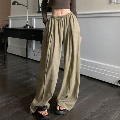 モップパンツ ワイドパンツ リネン コットン混 ハイウエスト ルーズ レトロ 韓国ファッション レディース 大人可愛い ガーリー カジュアル DTC-679631619107