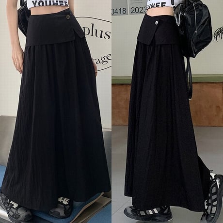 ハイウエスト ロングスカート Aライン スカート レトロ 大人可愛い 韓国ファッション レディース ガーリー DTC-724937685314
