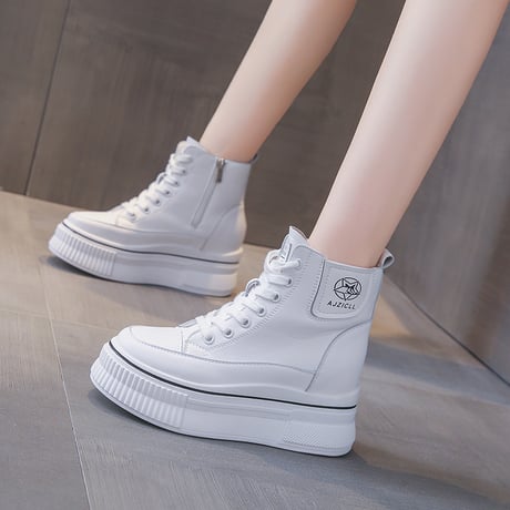 厚底 ハイカットスニーカー 22.0～25.0cm インソール サイドジッパー ファスナー ショートブーツ シューレース カジュアル 韓国ファッション レディース DTC-682592669522