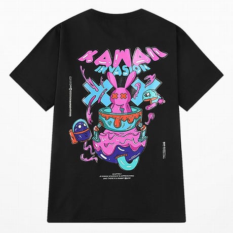 ユニセックス Tシャツ 半袖Tシャツ 半袖 ラビット プリント クルーネック オーバーサイズ 大きめ 韓国ファッション メンズ レディース カジュアル ストリート系 DTC-619532029329