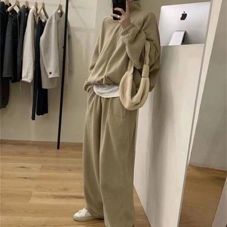 セットアップ 上下セット スウェット ハーフジップ トレーナー パンツ ジャージ ゆったり ルーズ レトロ 大人可愛い ガーリー カジュアル DTCA-754831364659