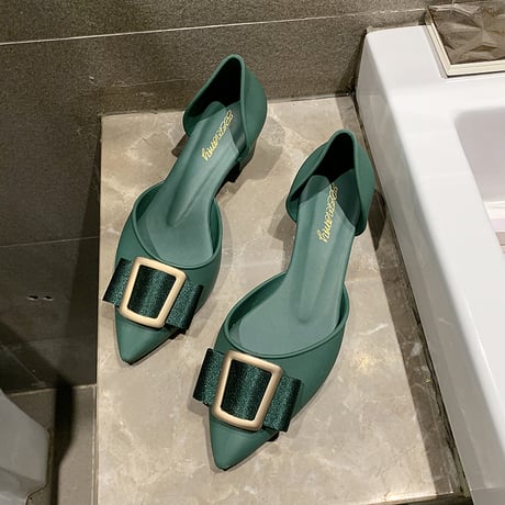 【Soervimy】 ラバーパンプス ラバーサンダル レインシューズ ヒール4cm 韓国ファッション レディース サイドオープン チャンキーヒール 雨 梅雨 ラバー 防水 616288940535