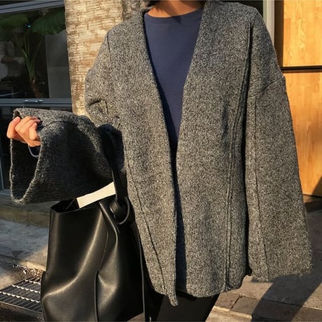 ショートコート 暖かい 厚手 ニット ウール調 ワイドスリーブ 長袖 ニットコート カーディガン 韓国 ファッション レディース (DCT-625945668283)