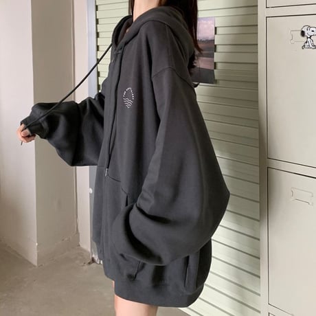 【6カラー】パーカー ジップアップ オーバーサイズ トップス 長袖 ビッグシルエット 体型カバー カジュアル 韓国ファッション レディース ストリート系ファッション DTC-637064056552