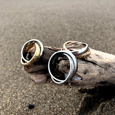 【HAWAIIANJEWELRY / ハワイアンジュエリー】 2連 リング 指輪 K14コーティング ピンクゴールド シルバー サージカルステンレス ステンレス ノンアレルギー (grs8653)