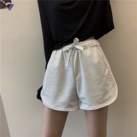 ショートパンツ 薄手 スウェットパンツ スポーツパンツ ハイウエスト ショート丈 シンプル レトロ 韓国ファッション レディース カジュアル DTC-650624596427