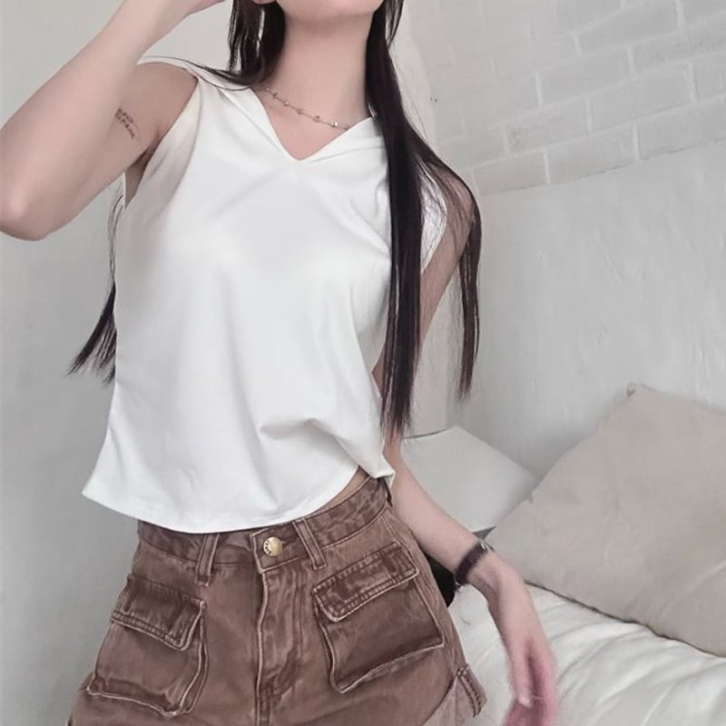 オープンバック ノースリーブ トップス バックオープン フーディ