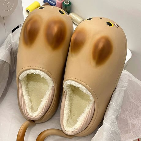 ネコ 尻尾付き スリッパ 23.0～25.0cm インナーボア 猫 ルームシューズ 防寒 EVA もこもこ 軽量 暖かい かわいい 韓国ファッション レディース DTC-740844337006