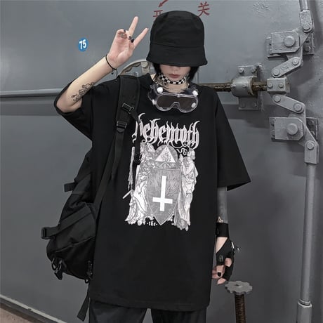 Tシャツ 半袖 メンズ レディース ユニセックス ラウンドネック 英字 クロス プリント オーバーサイズ 大きいサイズ ルーズ ストリート TBN-616126486065