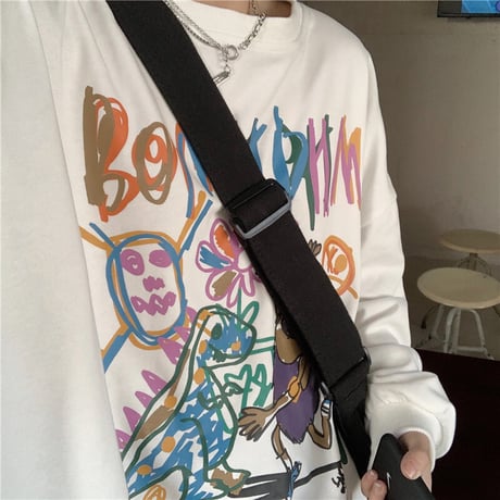 【3カラー】 トレーナー 落書き風 モンスター×恐竜プリント トップス オーバーサイズ レトロ 韓国ファッション レディース ガーリー カジュアル ストリート系 DTC-624453685642