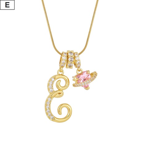 イニシャル Ａ-Ｚ ネックレス チェーン付き ゴールド アルファベット ハートチャーム スネークボーンチェーン ペンダント アクセサリー 合金 ジュエリー DTCA-1026122476779