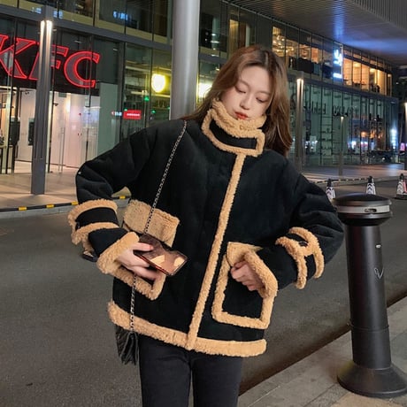 ボアジャケット スタンドアップカラー ラムウール 防寒 韓国ファッション レディース ボアブルゾン ゆったり アウター 大人可愛い ガーリー DTC-629551918522
