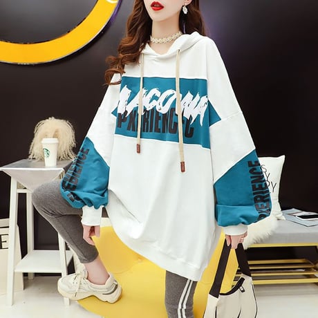 ユニセックス バイカラー パーカー プラスベルベット プルオーバー 長袖 オーバーサイズ 韓国ファッション レディース 大きめ カジュアル ストリートファッション DTC-650140228691