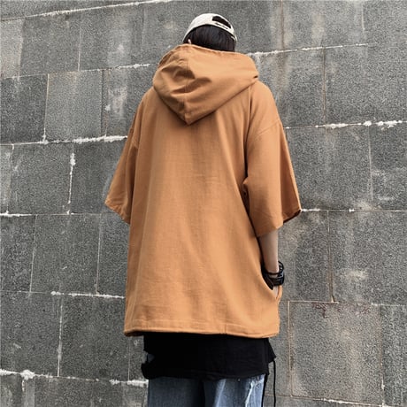 ユニセックス 半袖 パーカー メンズ レディース プルオーバー 無地 オーバーサイズ 大きいサイズ ルーズ ストリート TBN-614449910322
