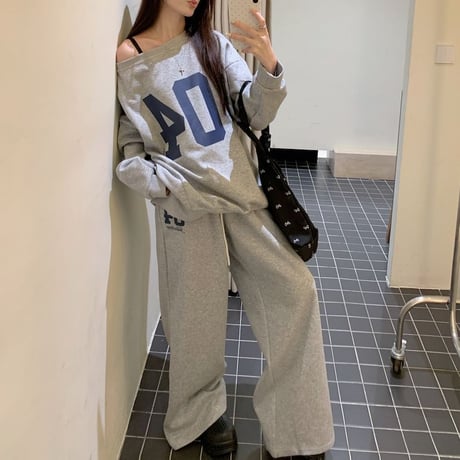 セットアップ 上下セット スウェット ナンバーロゴ トレーナー パンツ オーバーサイズ 長袖 レトロ 韓国ファッション レディース 大人可愛い ガーリー カジュアル DTC-819529018954