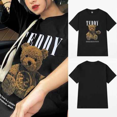 ユニセックス Tシャツ 半袖 クマちゃん ベアー プリント オーバーサイズ 大きめ クルーネック 韓国ファッション メンズ レディース カジュアル ストリート系 DTC-665556153023